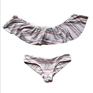 Eberjey S Bikini Two Piece Swim Suit Striped Off the Shoulder Tube Top Cheeky